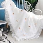 Winter Thick Embroidery White Muslin Cotton Blanket with Lace Baby Swaddle Quilt Comforter Princess Baby Bed Receiving Blanket