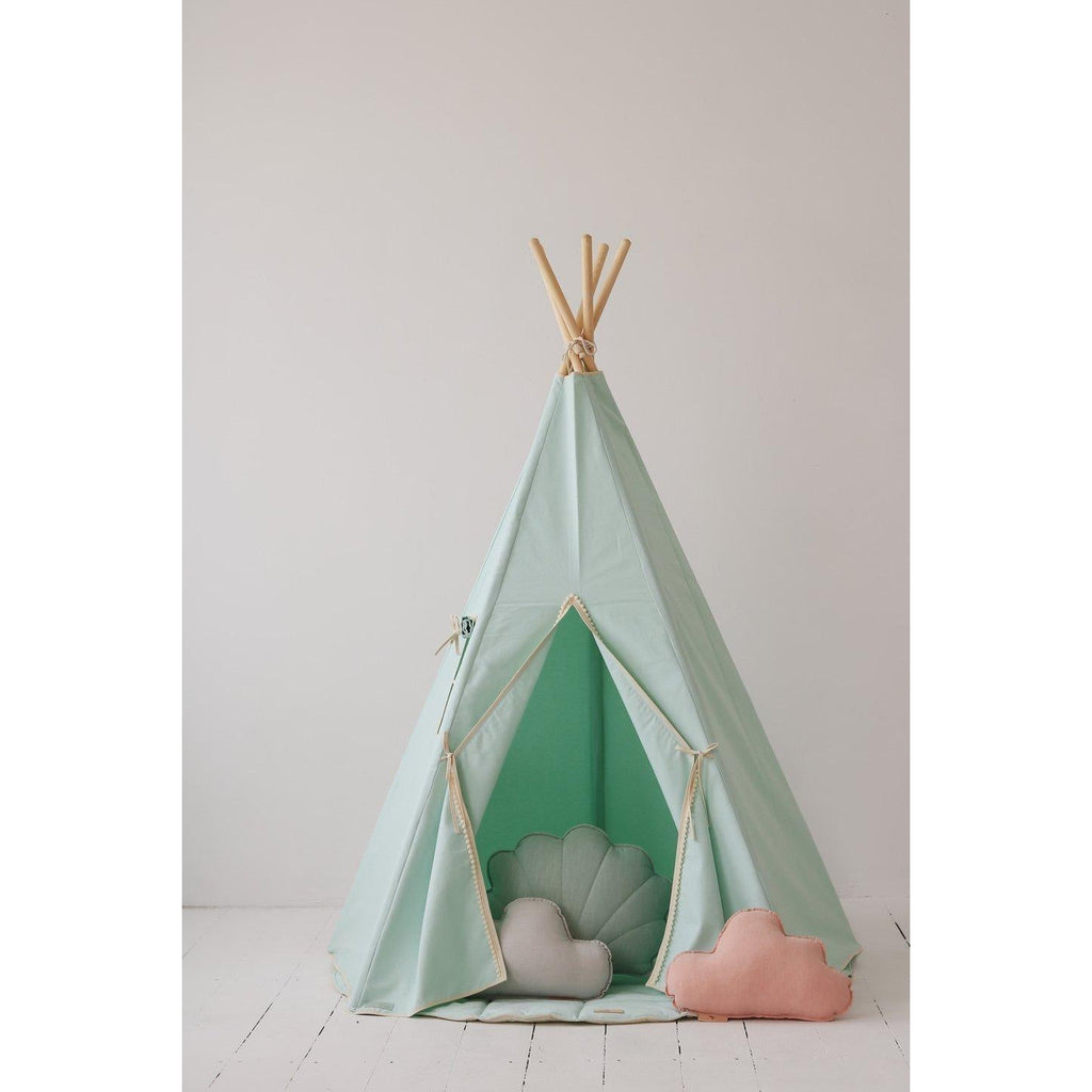 Moi Mili Teepee Tent with Pompoms, Mint Fog