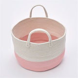 Woven Cotton Rope Storage Basket with Pom-Poms - Cozy Nursery
