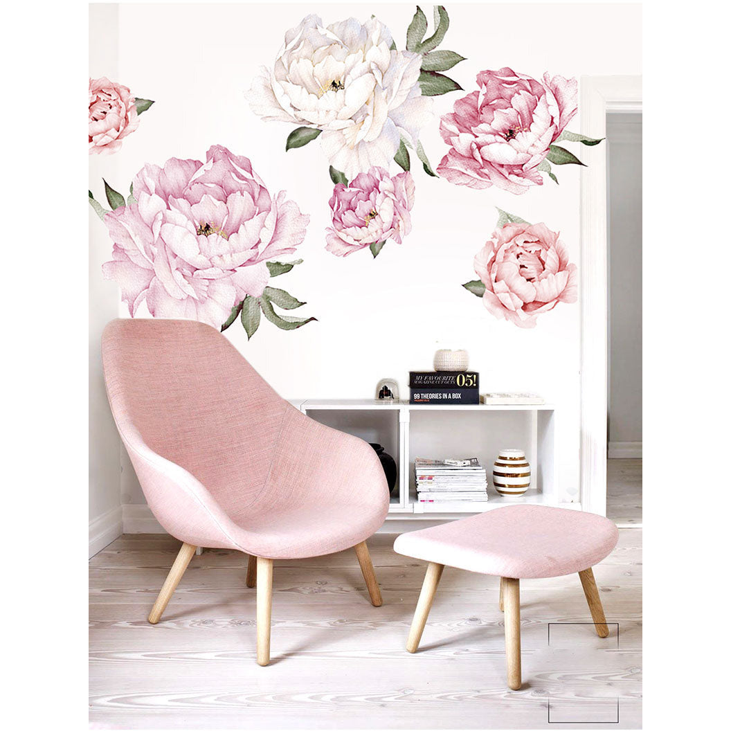 Pink Peony Flowers Wall Decals – Cozy Nursery