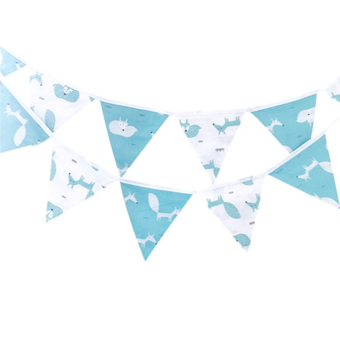 Blue & White Cartoon Animal Cotton Fabric Bunting 12 Flags 3.2m - Cozy Nursery
