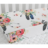 Boho Floral Feathers Baby Changing Pad Cover - Cozy Nursery