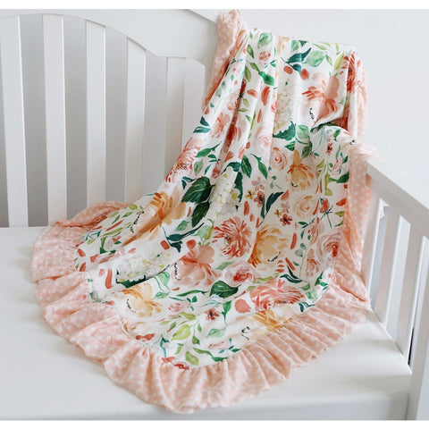 Secret Garden Minky Baby Ruffle Blanket - Cozy Nursery
