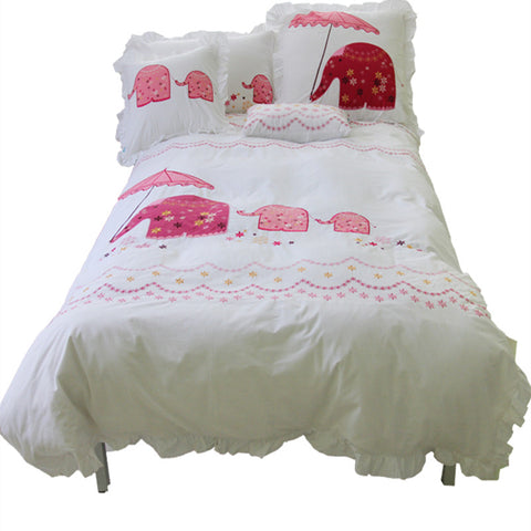 Embroidered Elephant Bedding Set 100%cotton 3pcs - Cozy Nursery