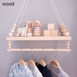 Nordic Wooden Wall Shelf With Clothes Rack - Cozy Nursery