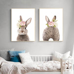 Peonies Rabbit Nursery Poster - Cozy Nursery