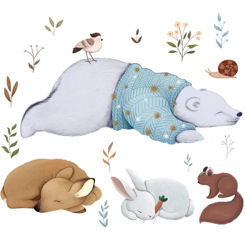 Wandaufkleber mit schlafenden Tieren
