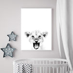 Lion Cub Black White Poster - Cozy Nursery