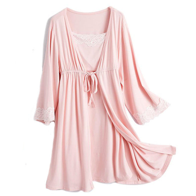 Lace Maternity Nightgown and Robe Pink / L Lace Maternity Nightgown and Robe Pink / L
