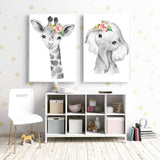 Safari Animals & Flower Poster - Cozy Nursery