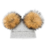 Fur Pompom Winter Beanie Matching Set