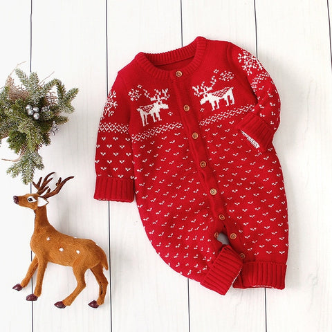Knitted Button Deer Jumpsuit