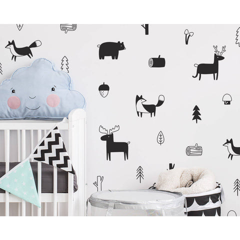 Nordic Style Forest Animal Wall Decals - Cozy Nursery