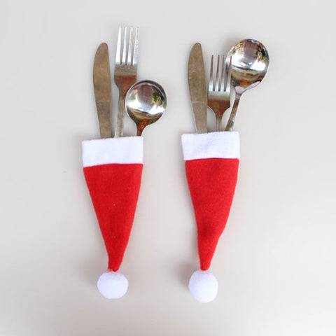 Christmas Santa Hat Cutlery Holders / Table Place Decoration Package of 8 - Cozy Nursery