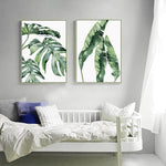 Watercolor Plant Green Leaves Canvas Poster - Cozy Nursery