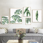 Watercolor Plant Green Leaves Canvas Poster - Cozy Nursery