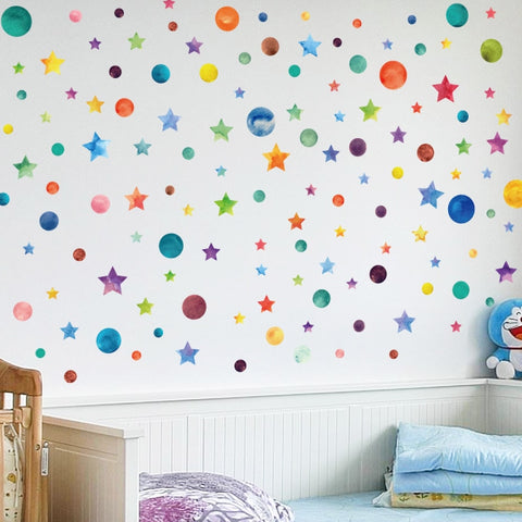 Rainbow Color Dots & Stars Wall Stickers - Cozy Nursery
