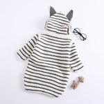 Stripes Baby Romper Bunny Ears Knitted - Cozy Nursery