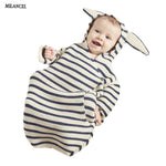 Stripes Baby Romper Bunny Ears Knitted - Cozy Nursery